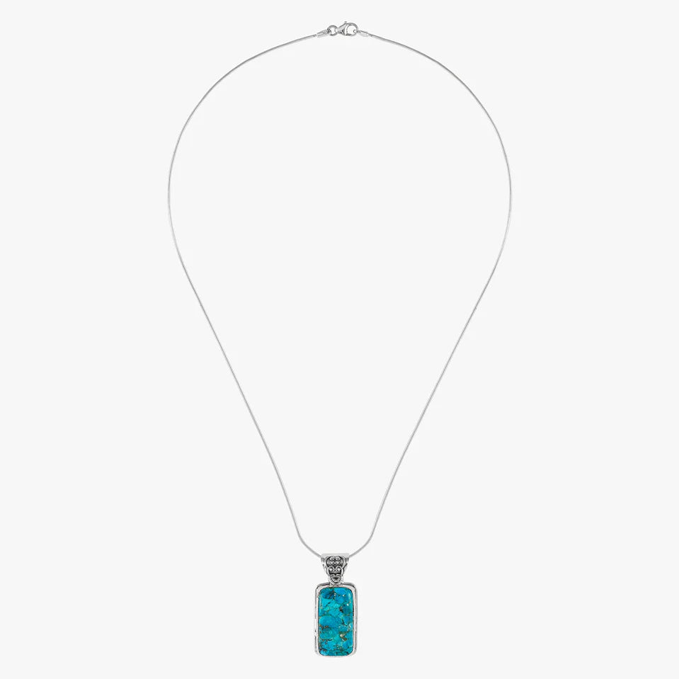 Turquoise Rectangular Pendant Silver Necklace
