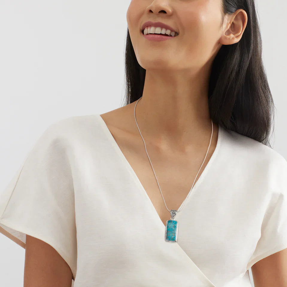 Turquoise Rectangular Pendant Silver Necklace