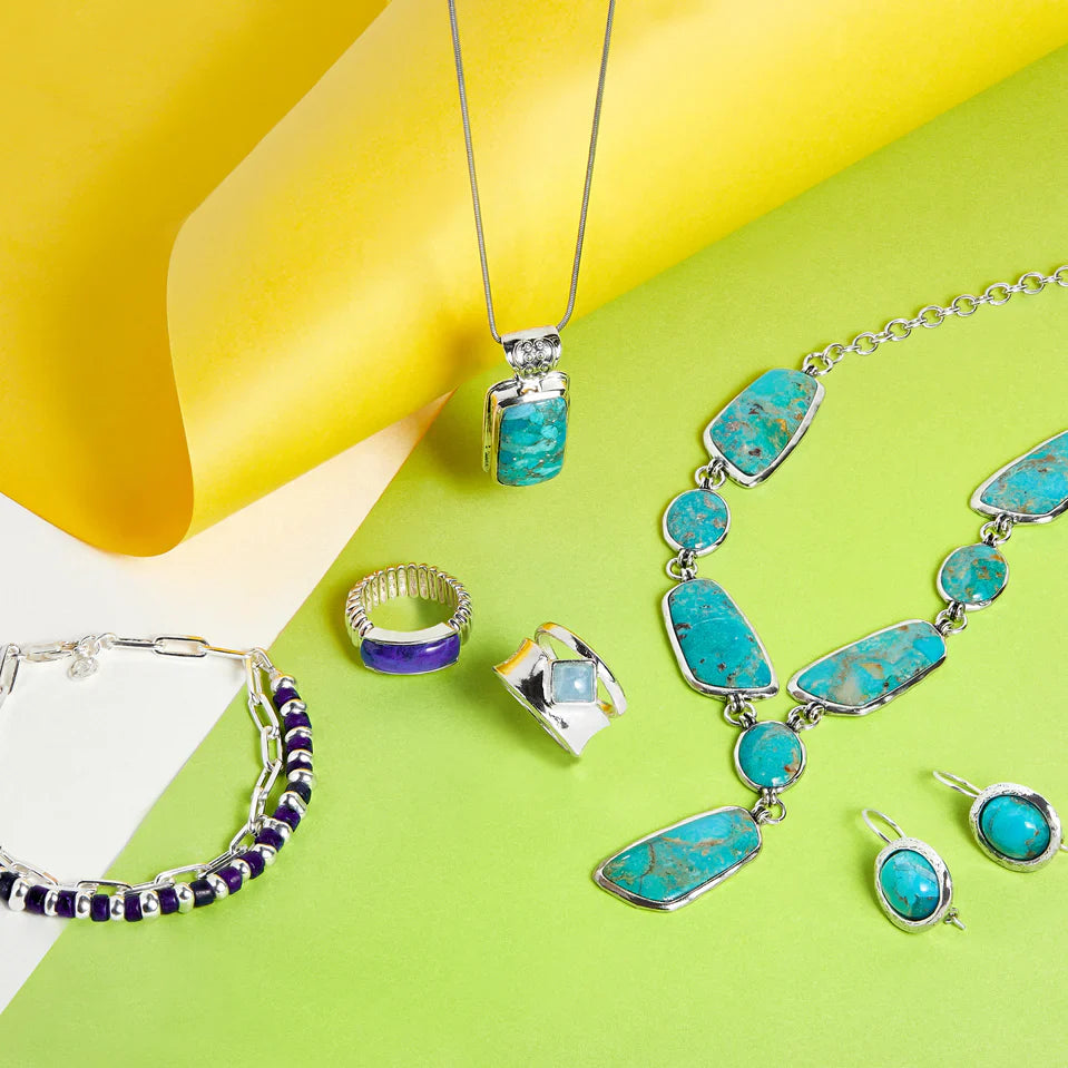 Turquoise Rectangular Pendant Silver Necklace