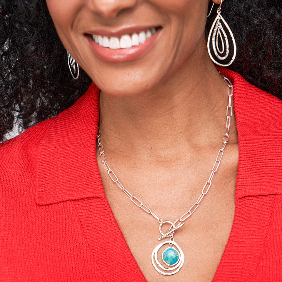 Turquoise Orbit Pendant Silver Necklace