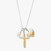 Cross and Heart Charm Silver Necklace