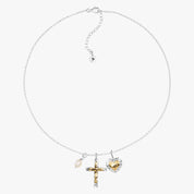 Cross and Heart Charm Silver Necklace