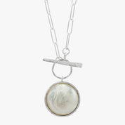 Round Mother of Pearl Toggle Silver Necklace