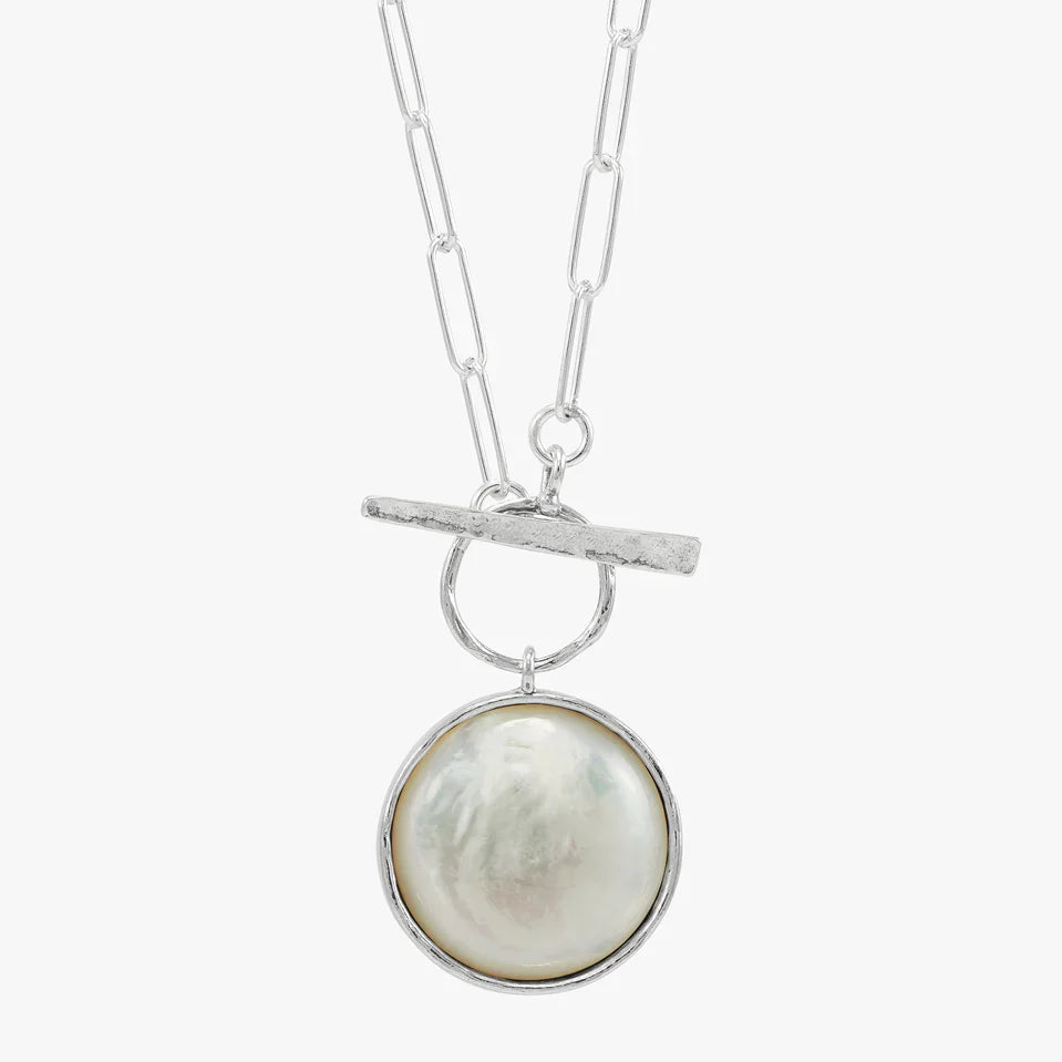 Round Mother of Pearl Toggle Silver Necklace
