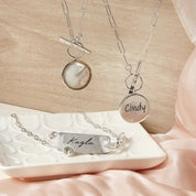 Round Mother of Pearl Toggle Silver Necklace