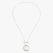 Round Mother of Pearl Toggle Silver Necklace