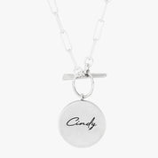 Round Mother of Pearl Toggle Silver Necklace