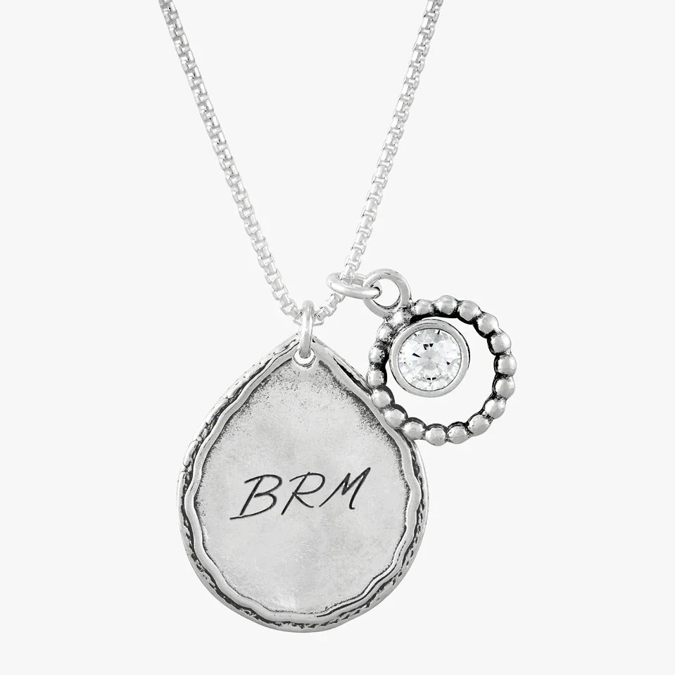 Teardrop Textured Stone Silver Necklace