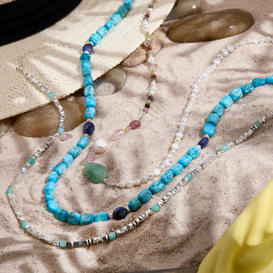 Turquoise Accent Bead Silver Necklace