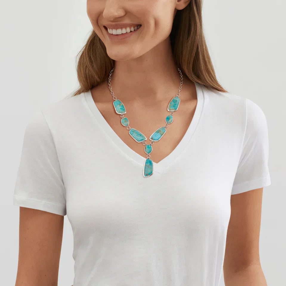Turquoise Cascade Silver Necklace