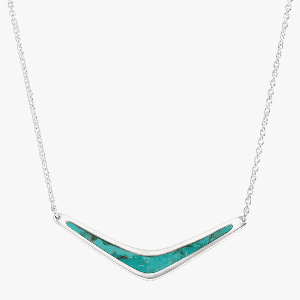 V Shaped Turquoise Inlay Silver Necklace