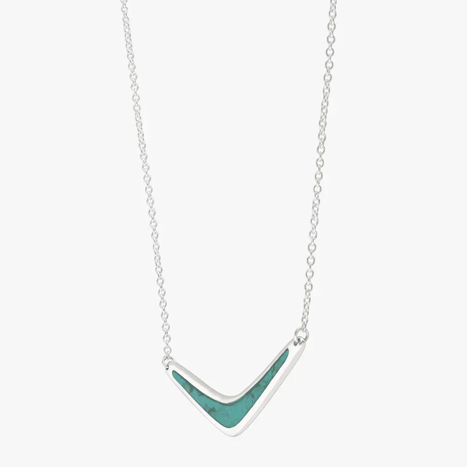 V Shaped Turquoise Inlay Silver Necklace