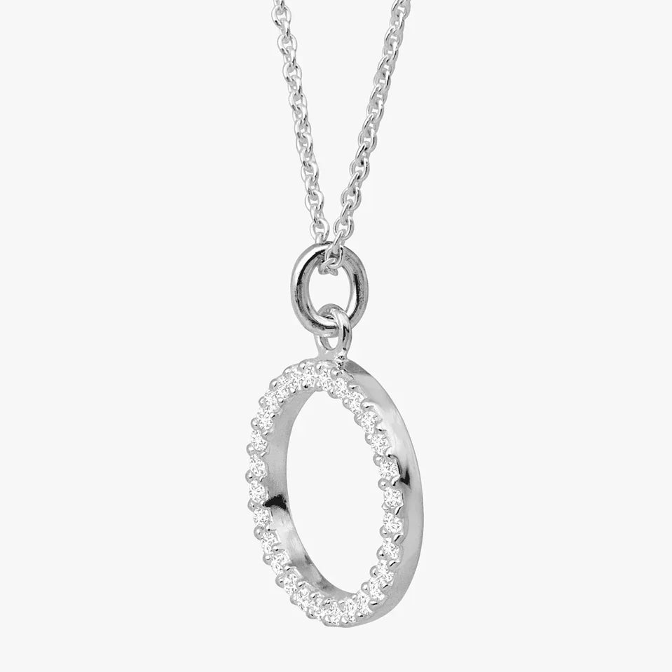 Sparkling Open Circle Silver Pendant Necklace