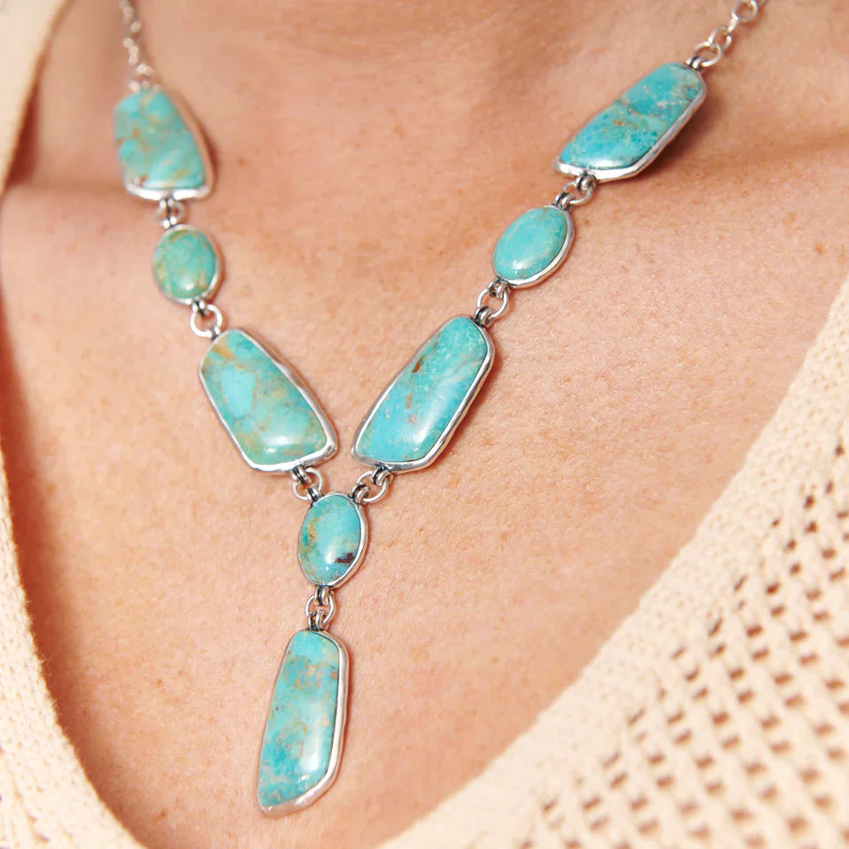 Turquoise Cascade Silver Necklace