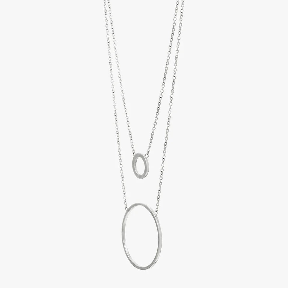 Silver Double Circle Layered Necklace