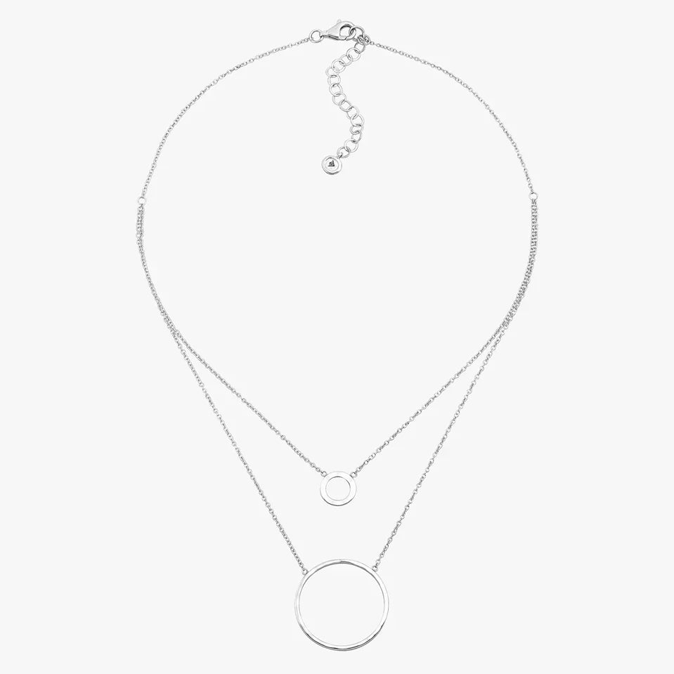 Silver Double Circle Layered Necklace