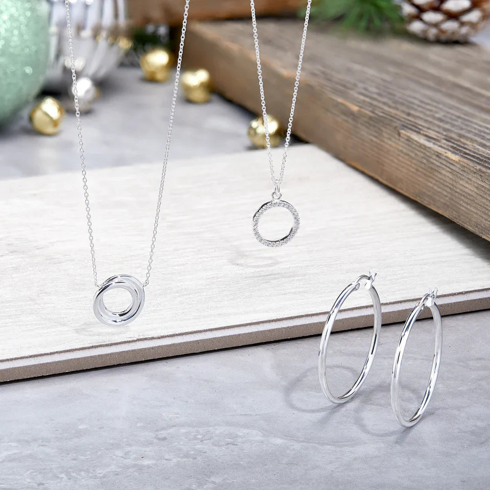 Sparkling Open Circle Silver Pendant Necklace