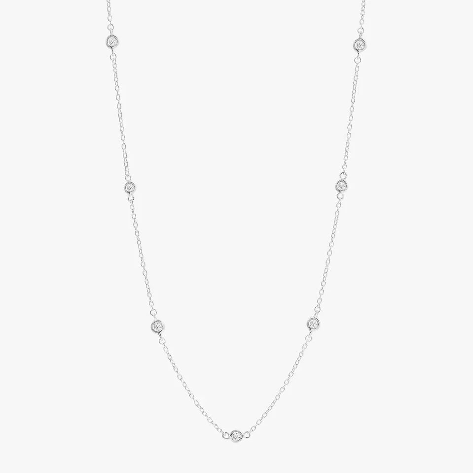 Station Diamond Accented Silver Necklace