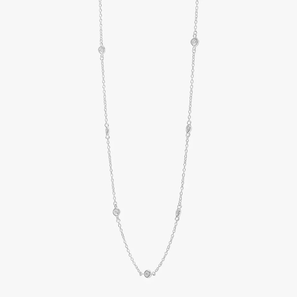 Station Diamond Accented Silver Necklace