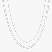 Silver Layered Paperclip and Beaded Chain Necklace