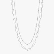 Silver Layered Paperclip and Beaded Chain Necklace