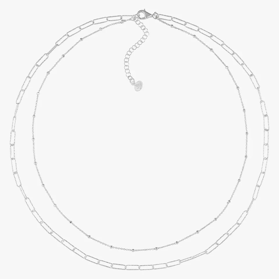 Silver Layered Paperclip and Beaded Chain Necklace