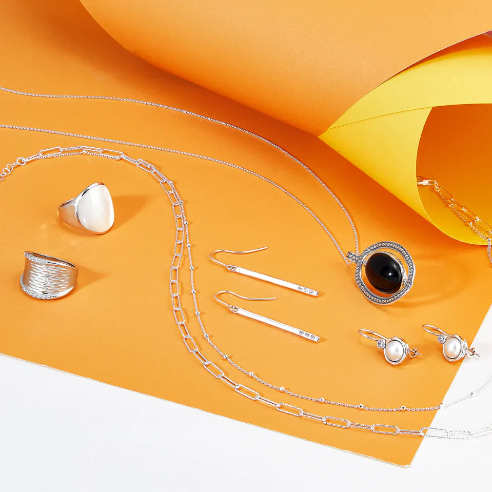 Silver Layered Paperclip and Beaded Chain Necklace
