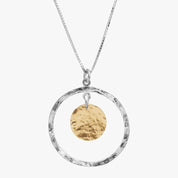 Textured Dual Element Silver Circle Pendant Necklace