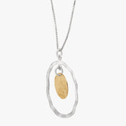 Textured Dual Element Silver Circle Pendant Necklace