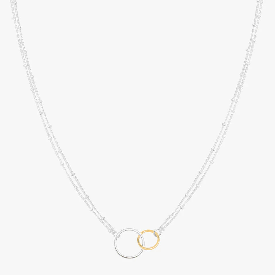 Interlocking Dual Ring Silver Necklace