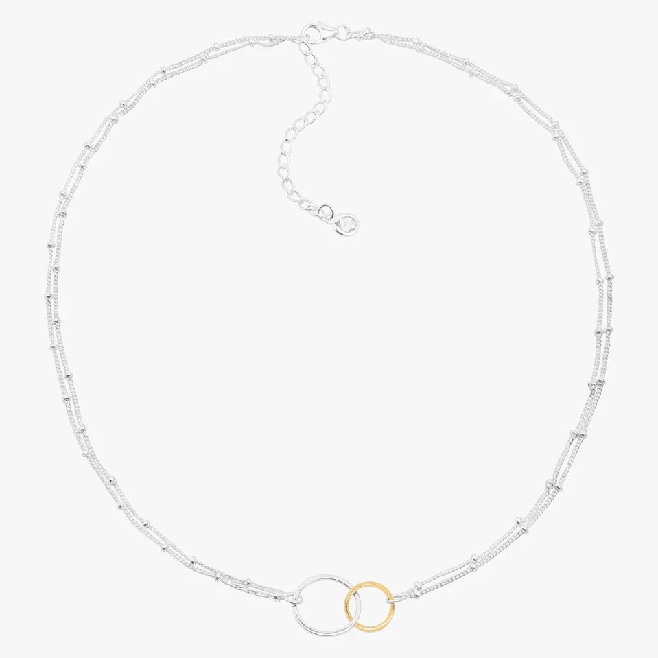 Interlocking Dual Ring Silver Necklace