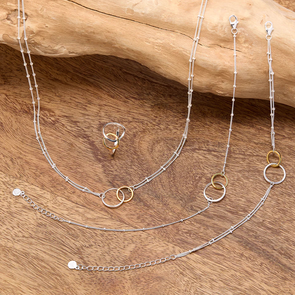Interlocking Dual Ring Silver Necklace