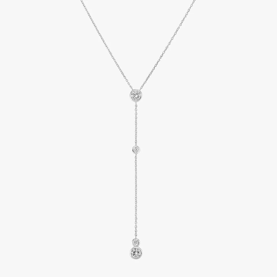 Linear Drop Diamond Accented Silver Necklace