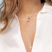 Linear Drop Diamond Accented Silver Necklace