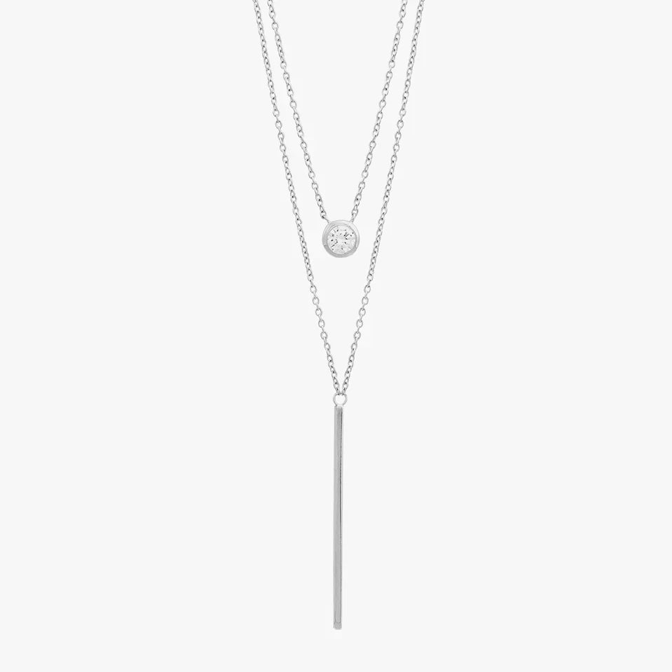 Layered Bar and Stone Silver Necklace