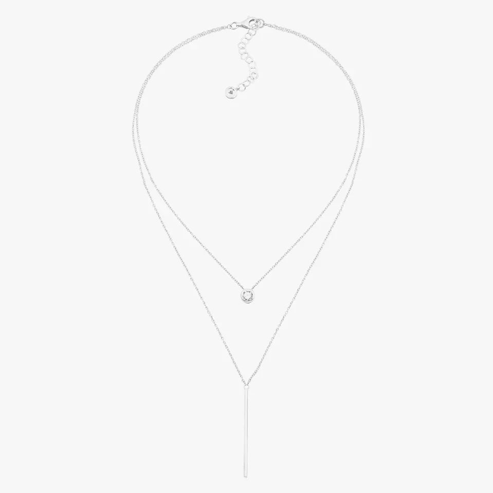 Layered Bar and Stone Silver Necklace