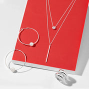 Layered Bar and Stone Silver Necklace