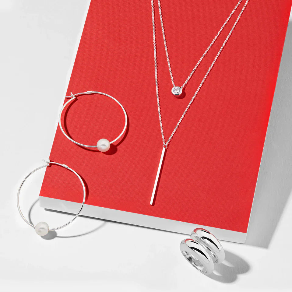 Layered Bar and Stone Silver Necklace