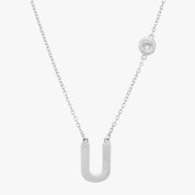 Initial U Silver Necklace with Stone Accent
