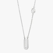 Initial U Silver Necklace with Stone Accent