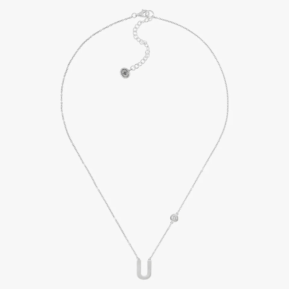 Initial U Silver Necklace with Stone Accent
