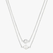 Layered Pearl and Stone Silver Necklace