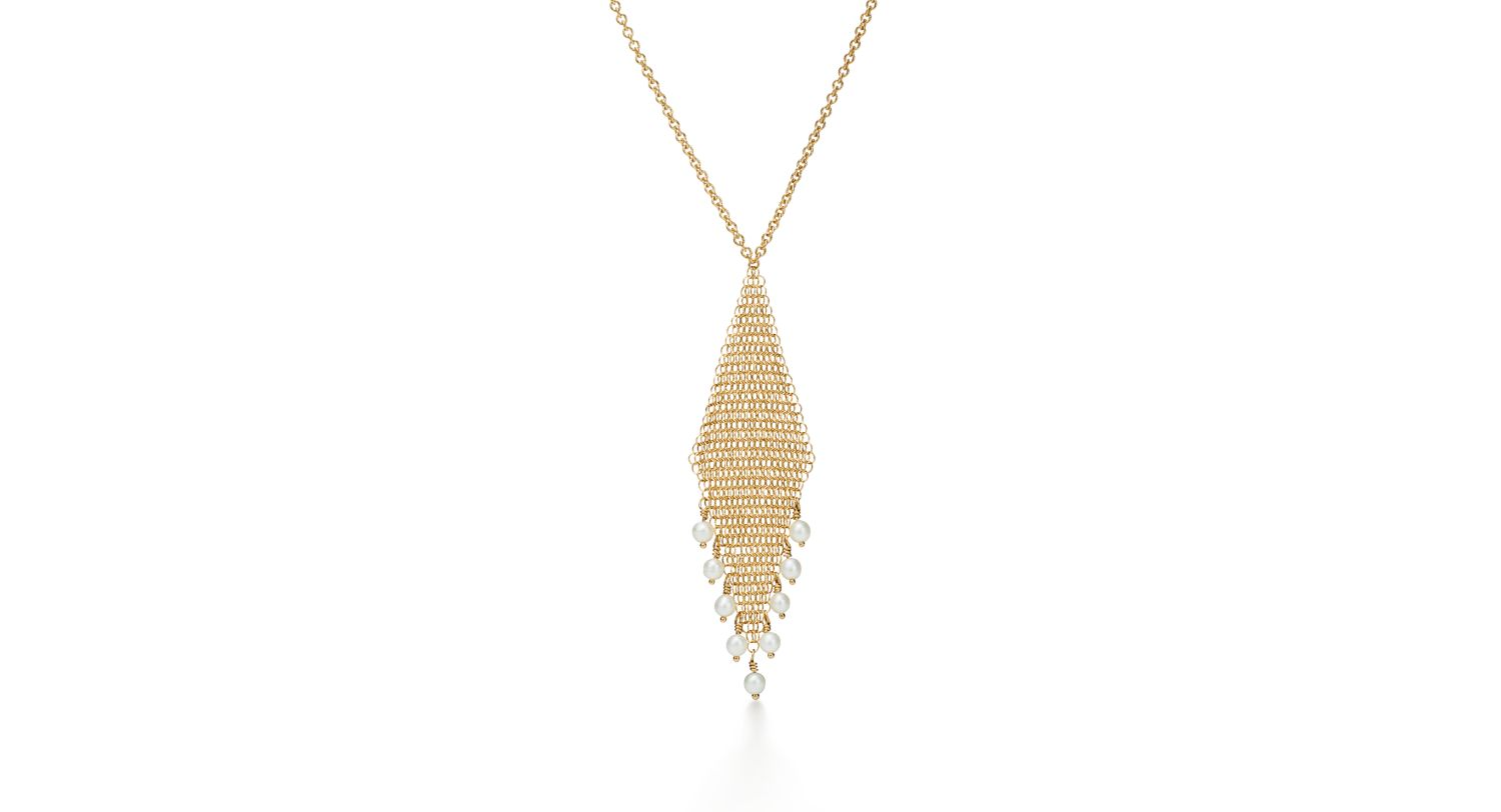 Silver Mesh Pearl Cascade Necklace