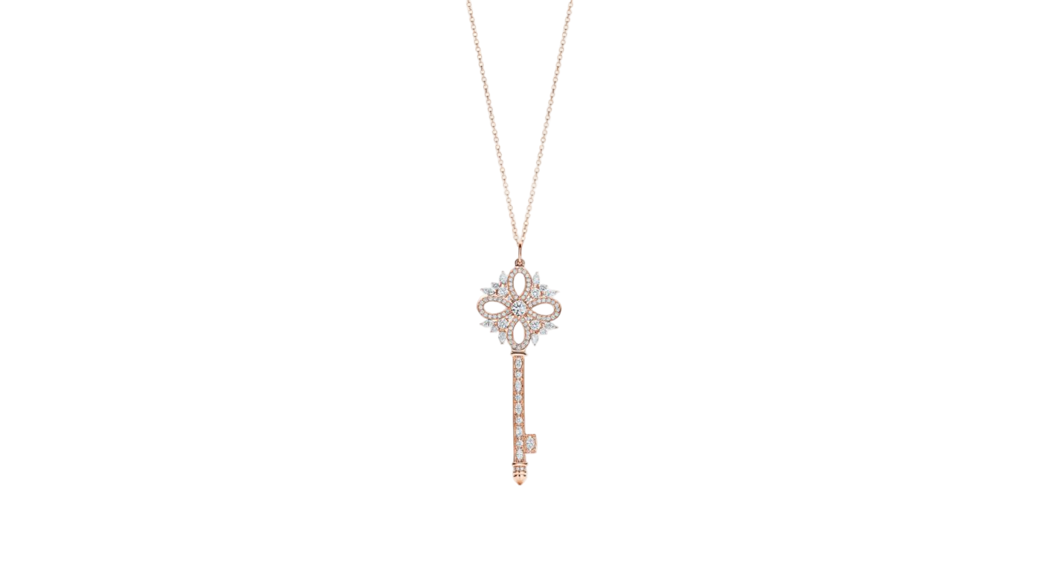 Silver Diamond Key Pendant Necklace