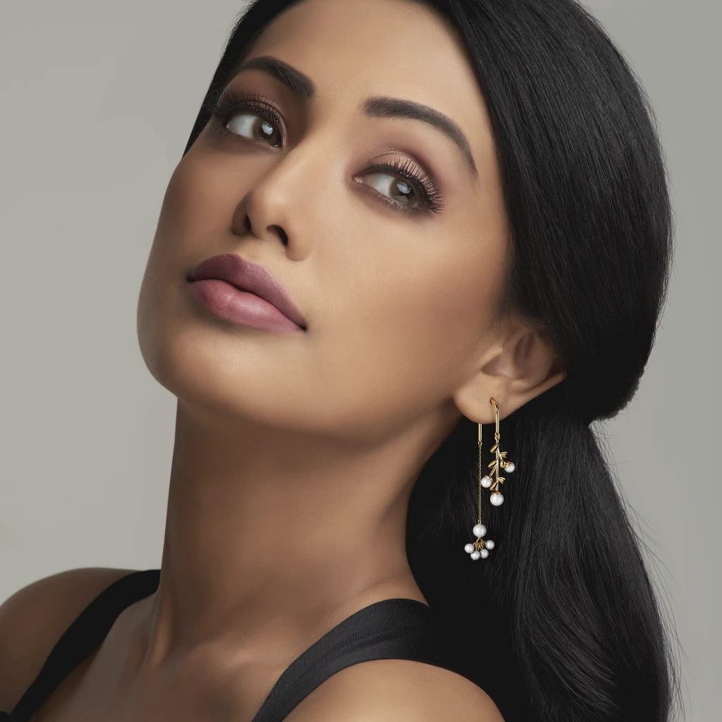 Silver Botanical Pearl Drop Earrings