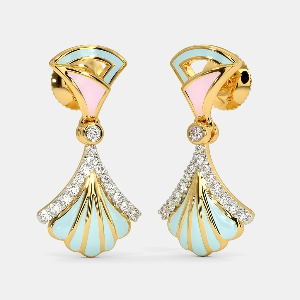 Silver Enamel Drop Earrings with Diamond Accents