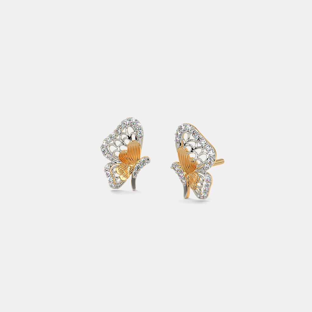 Silver Butterfly Diamond Stud Earrings