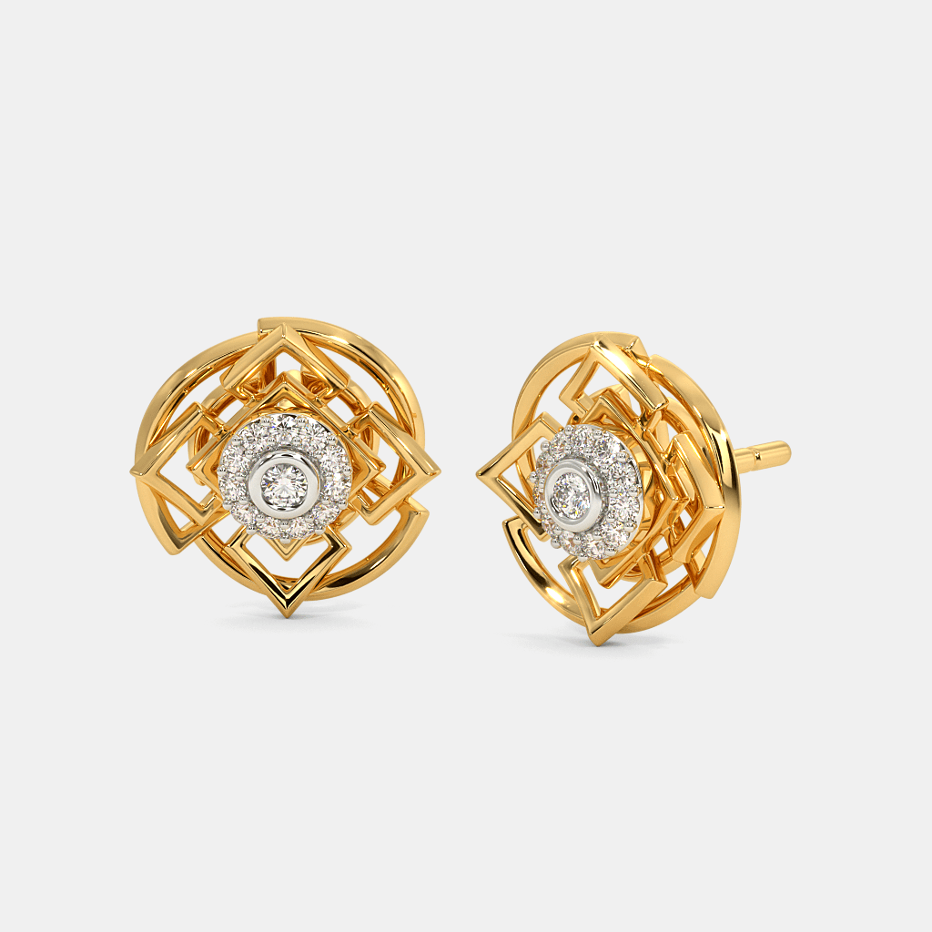 Silver Geometric Diamond Stud Earrings