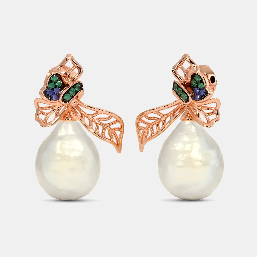 Silver Baroque Pearl Nature Inspired Stud Earring