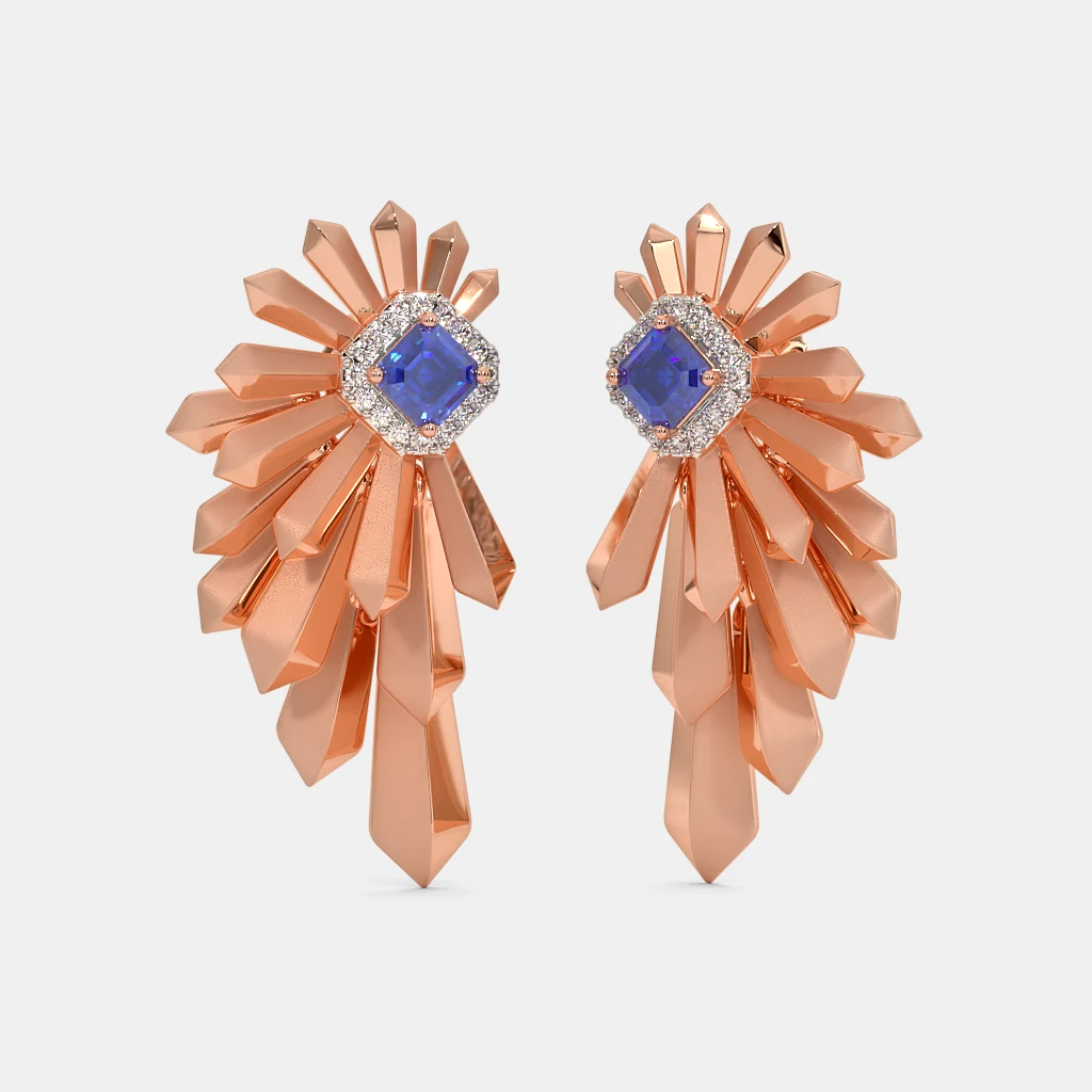 Silver Geometric Fan Diamond Stud Earring